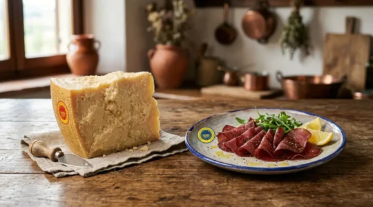 Confronto visivo tra bollini DOP e IGP su prodotti alimentari italiani