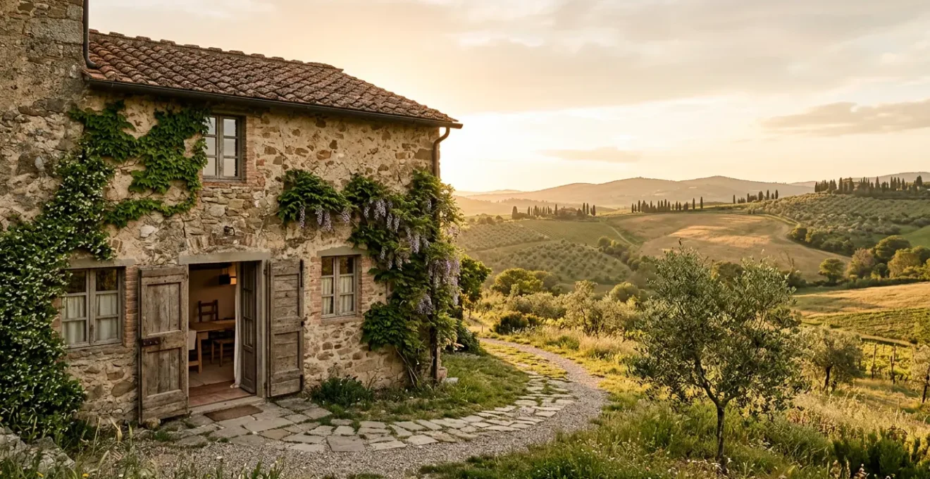 Suite con ingresso indipendente in agriturismo con vista panoramica sulla campagna toscana al tramonto