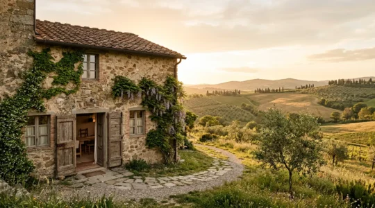 Suite con ingresso indipendente in agriturismo con vista panoramica sulla campagna toscana al tramonto