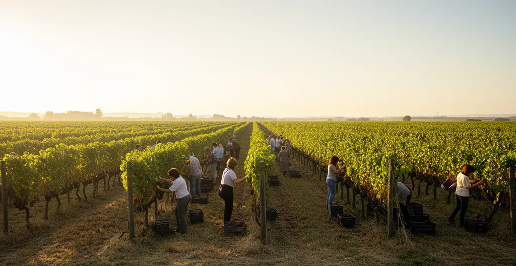 Turisti che raccolgono uva in un vigneto durante esperienza di vendemmia