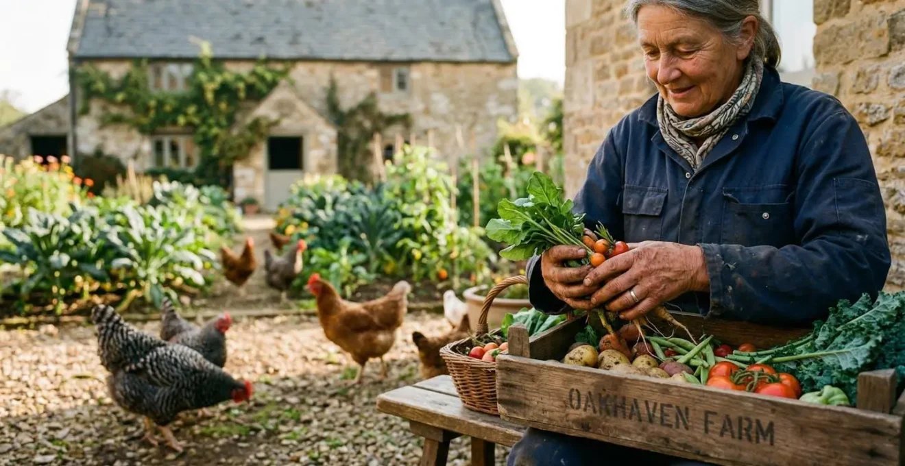 Vista di un autentico agriturismo toscano con orto biologico e animali da cortile
